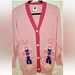 Merry Moments Sz S Pink Nutcracker Christmas Holiday Sweater Cardigan grey6